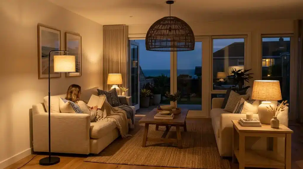 Coastal living room evening