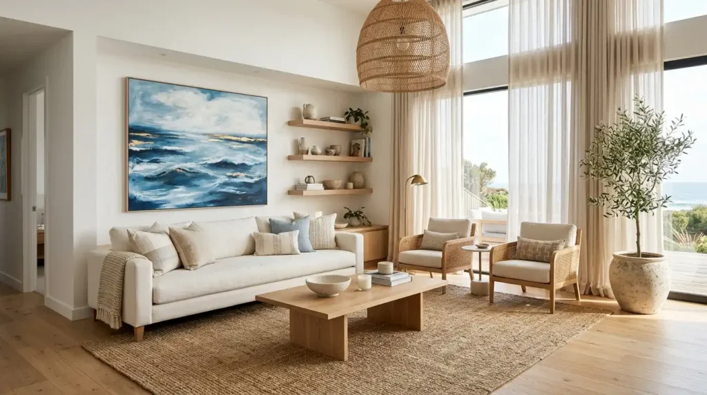 Coastal living room overview