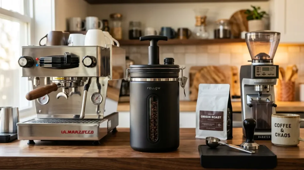 Coffee bean canister on counter