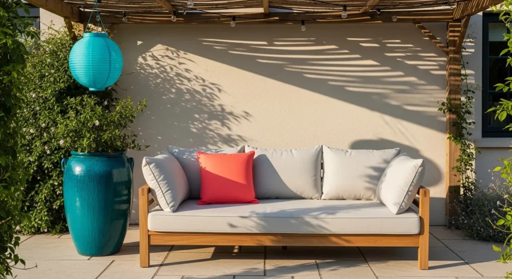 Colorful accents on neutral patio