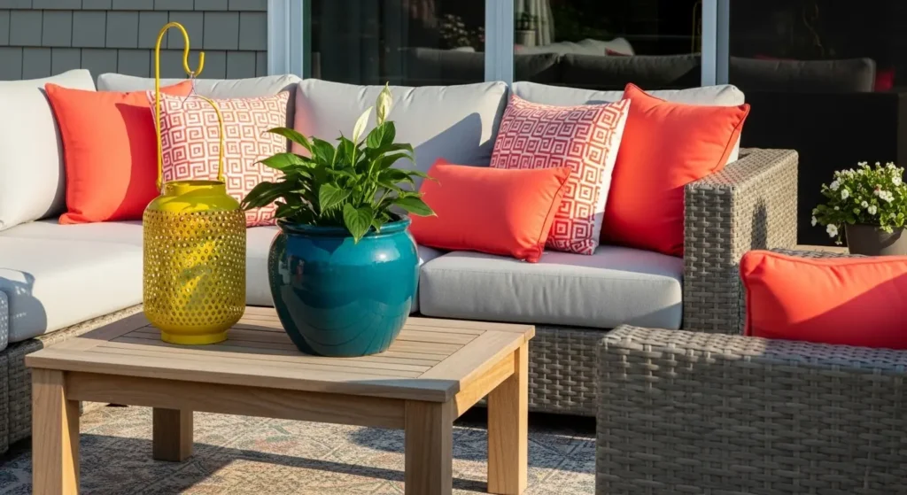 Colorful accents on patio furniture