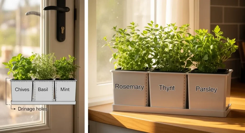 Compact herb garden planter box