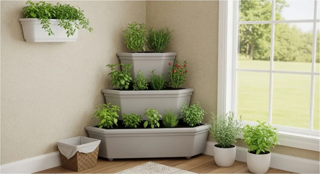 Compact patio herb garden corner
