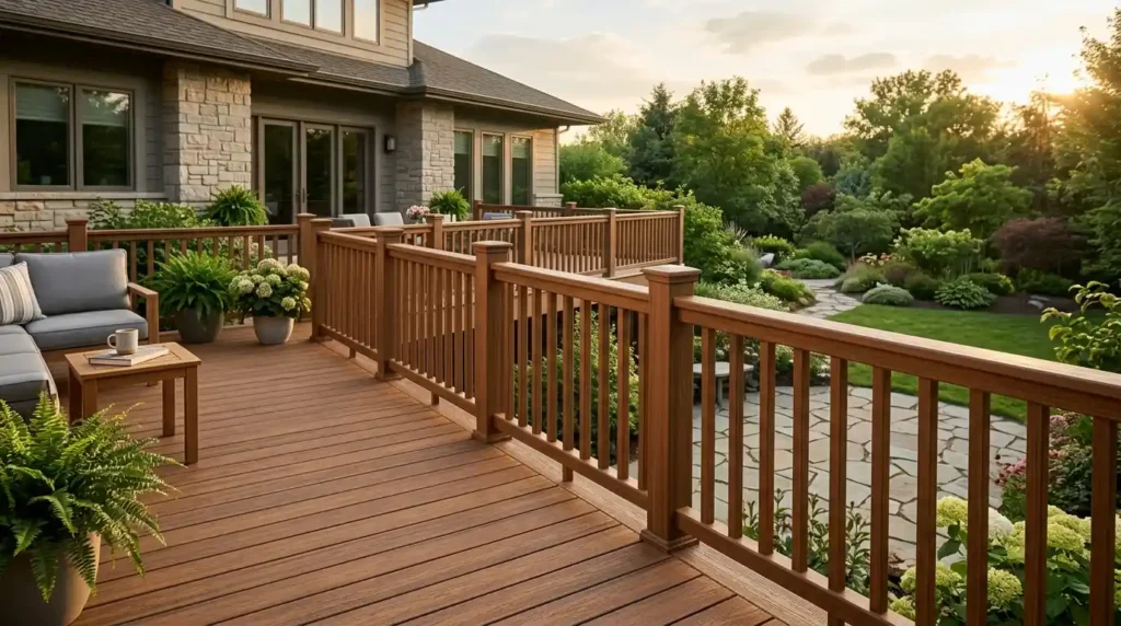 Composite railing matched deck