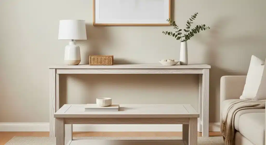 Console table behind sofa