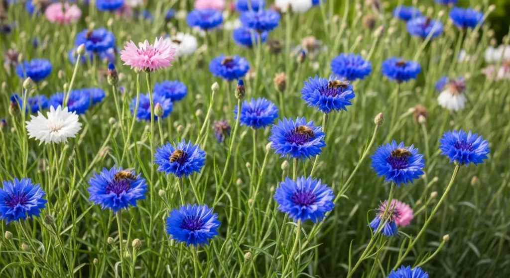 Cornflowers in full bloom afternoon