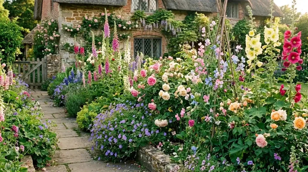 Cottage garden border abundant