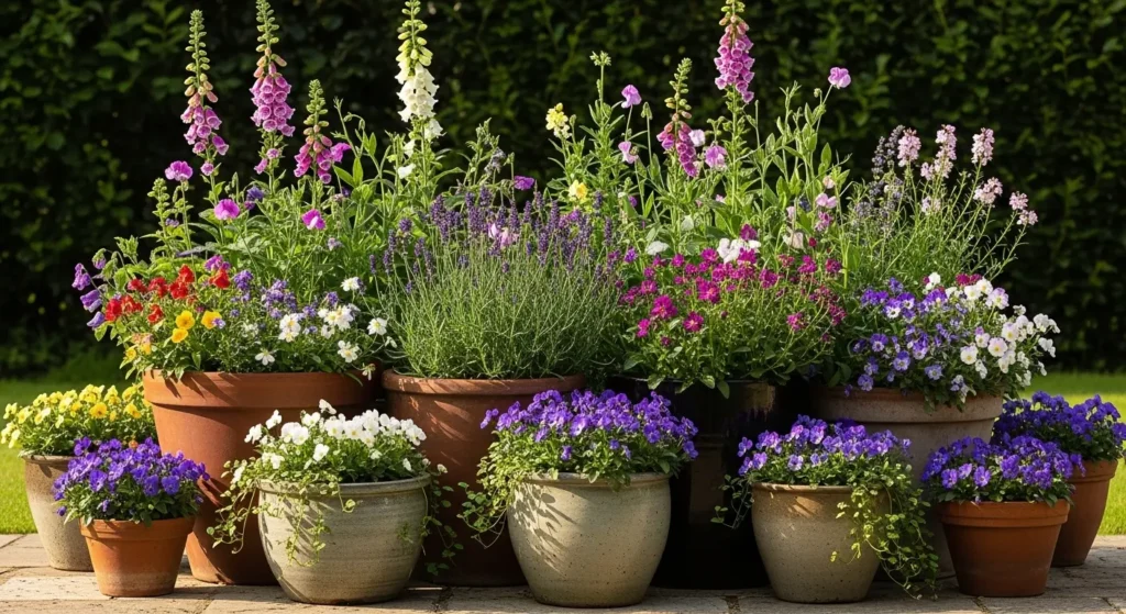Cottage garden plants in pots