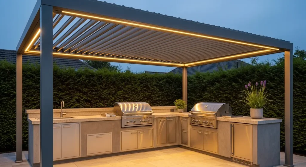 Covered outdoor kitchen pergola