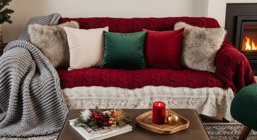 Cozy Christmas living room sofa