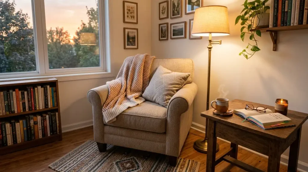 Cozy reading nook scene