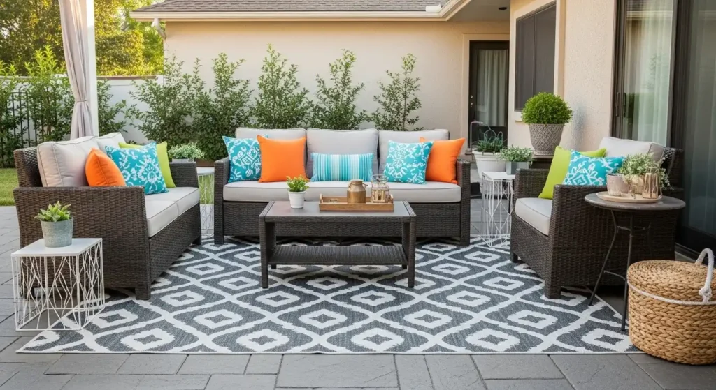Cushions and rug summer patio