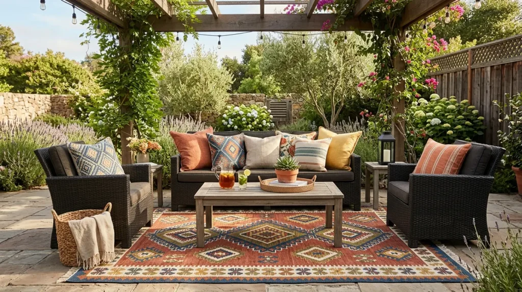Cushions and rug transform patio