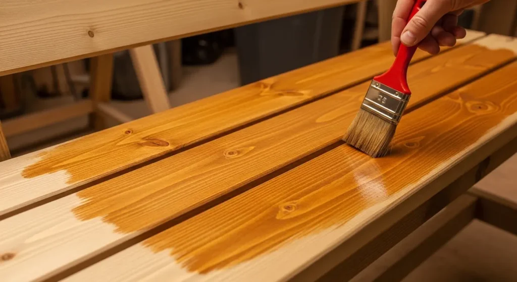 DIY garden bench finishing staining