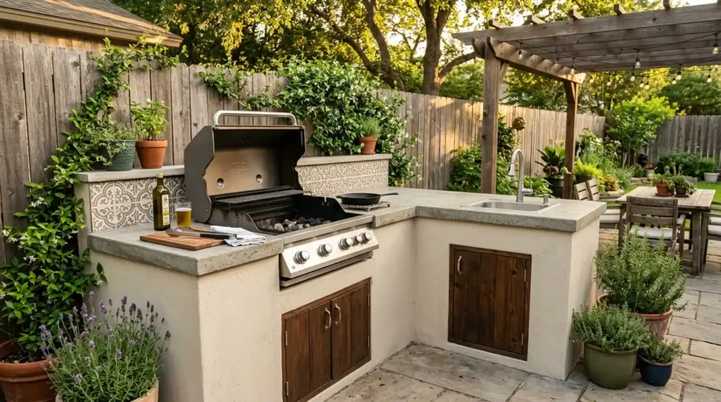 DIY outdoor kitchen concrete blocks