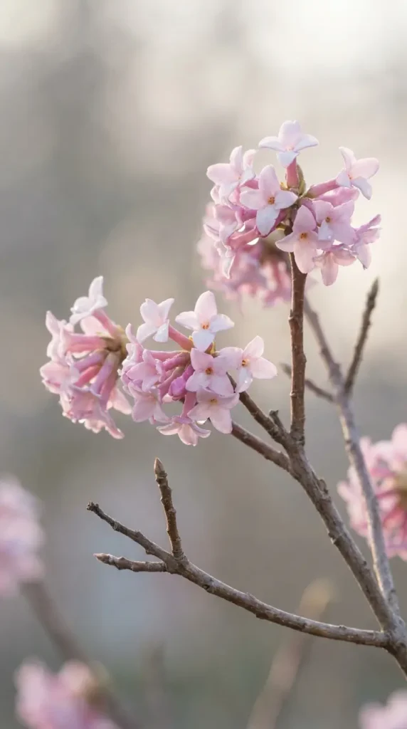 Daphne flowers blooming on branches