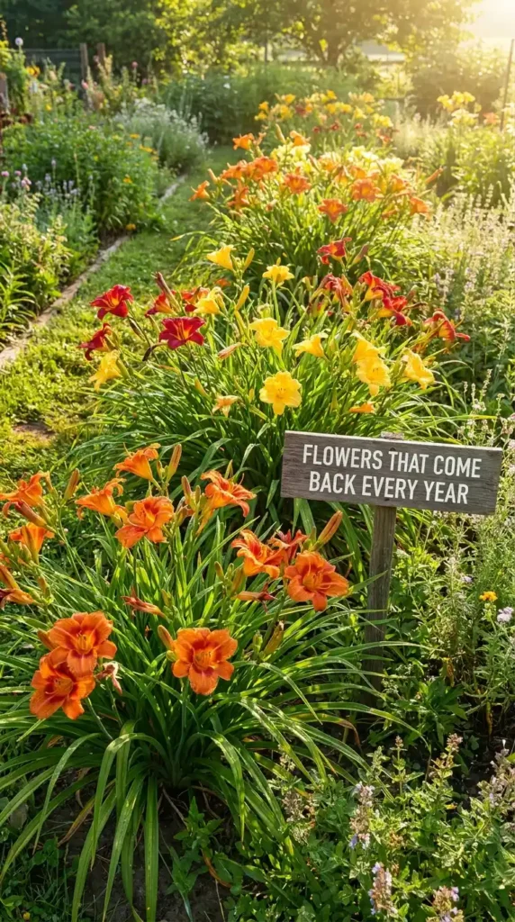 Daylilies in shades orange yellow