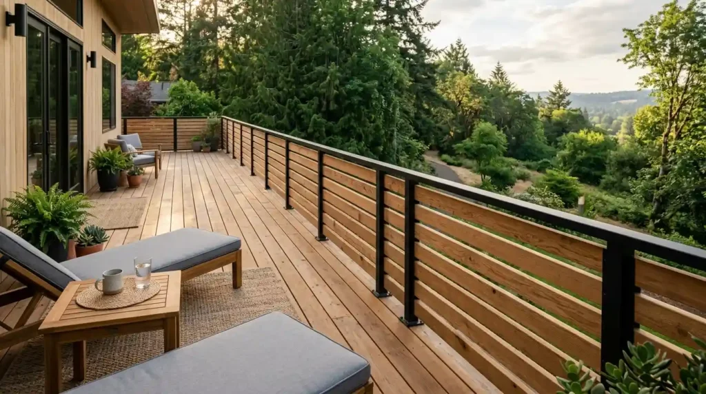 Deck railing horizontal wood board