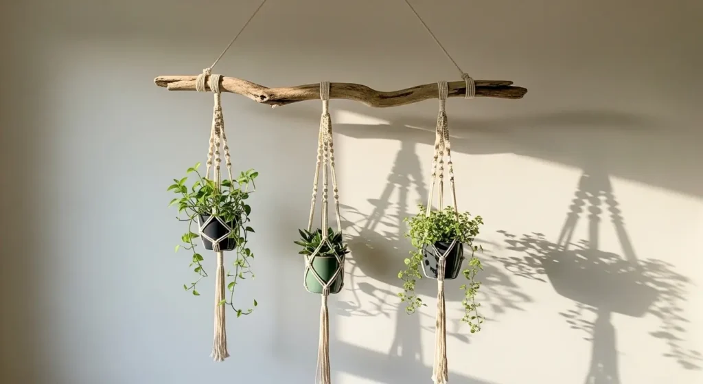 Driftwood macrame plant display