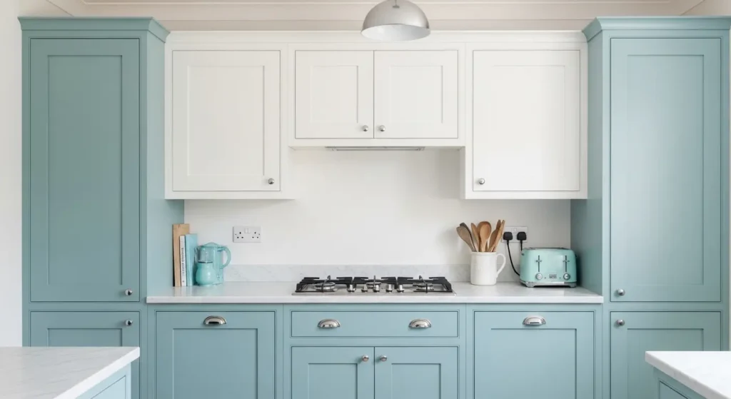 Duck egg blue coastal kitchen