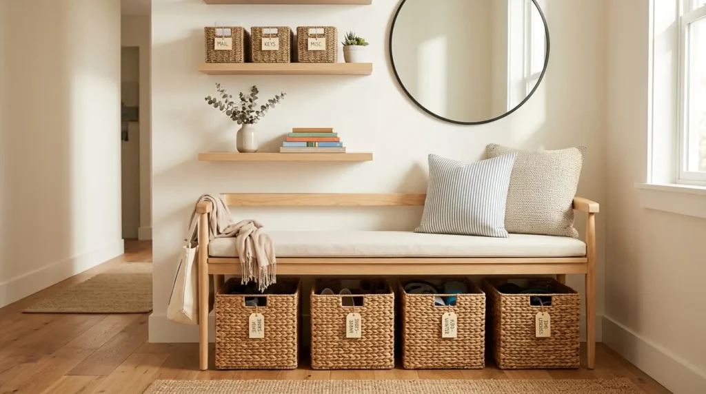 Entryway baskets hidden storage