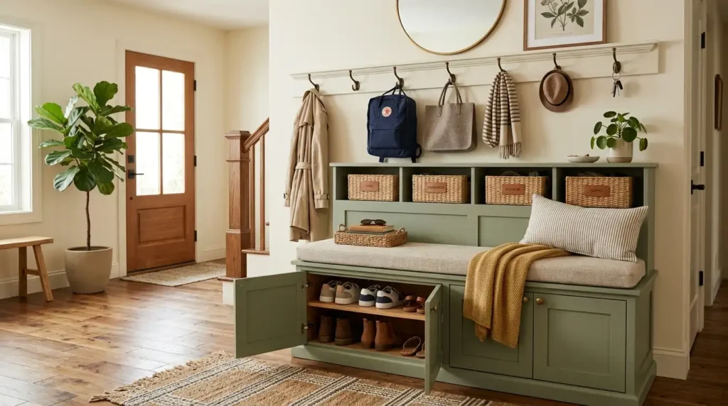Entryway bench cabinet storage