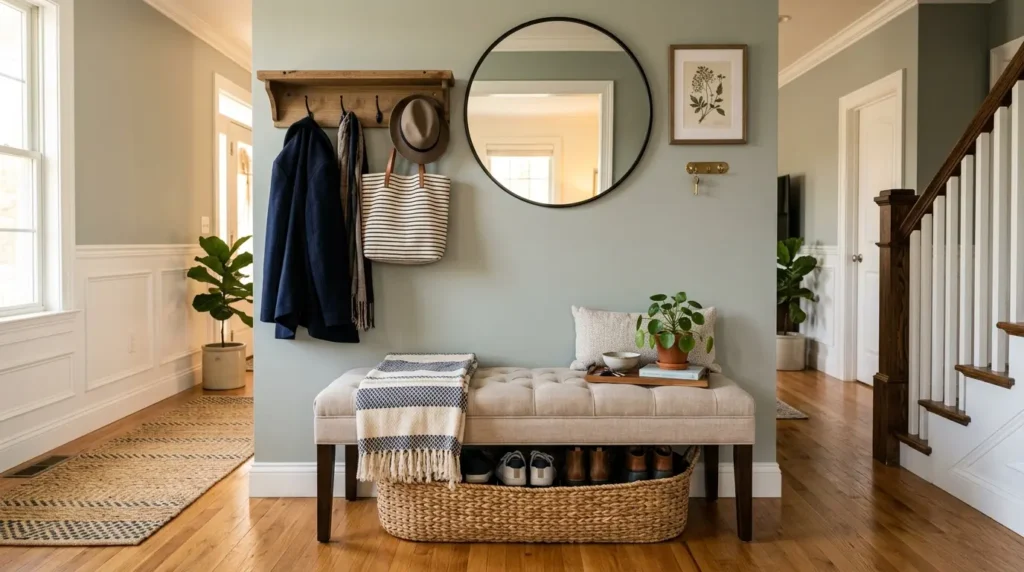 Entryway bench hallway overview