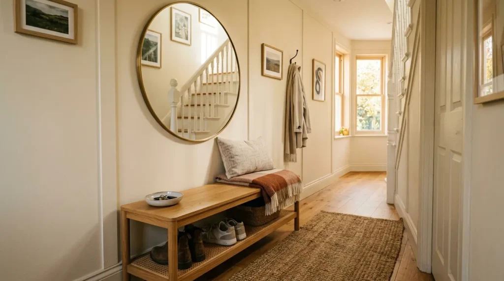 Entryway bench with mirror