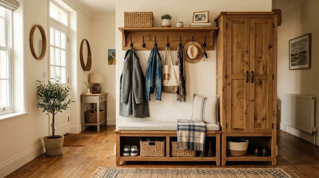 Entryway hall tree cabinet bench