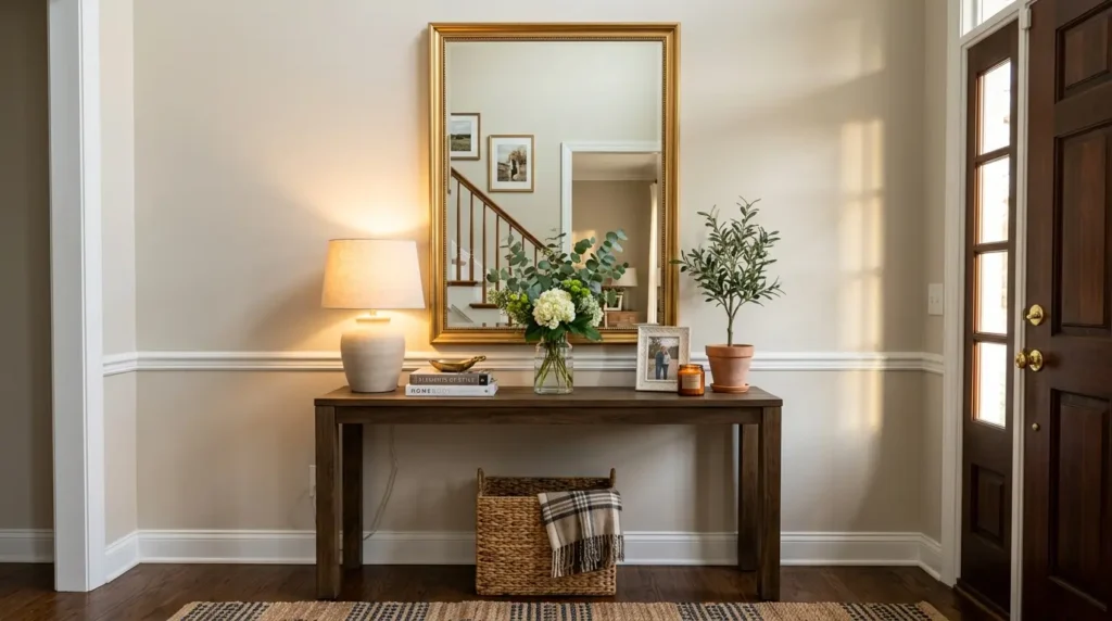Entryway table mirror anchor