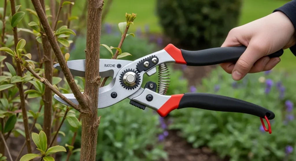 Ergonomic loppers cutting shrub