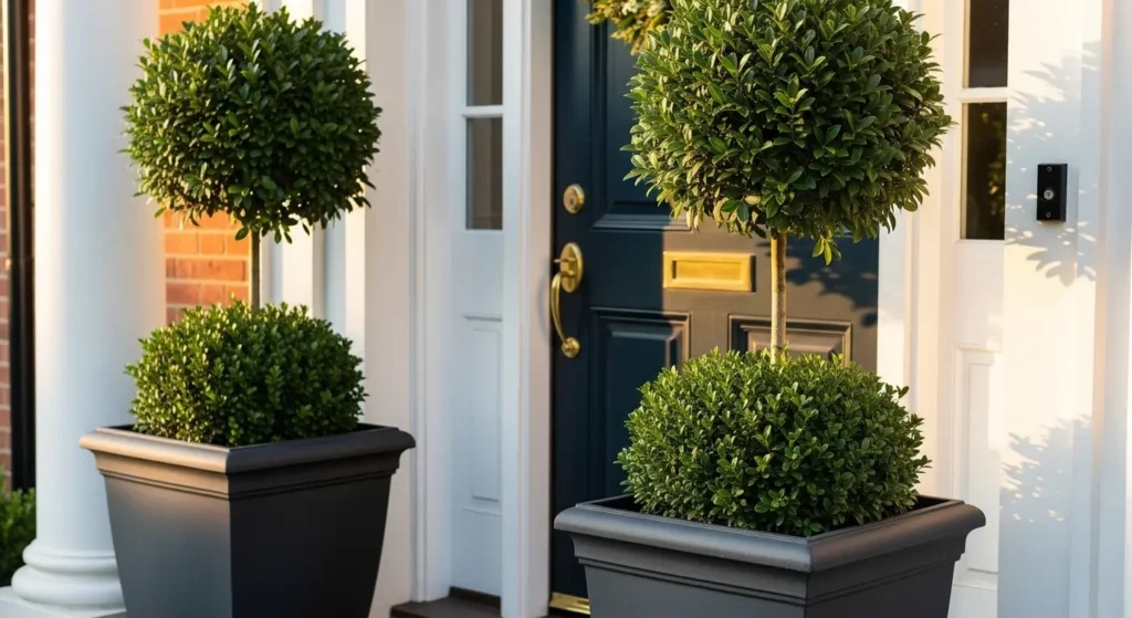 Evergreen planters front door
