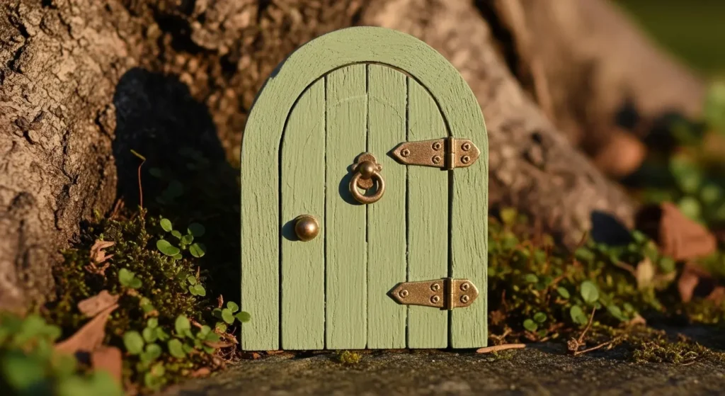 Fairy door against tree root