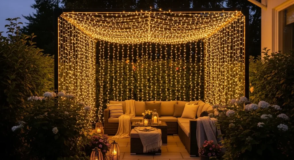Fairy lights canopy patio garden