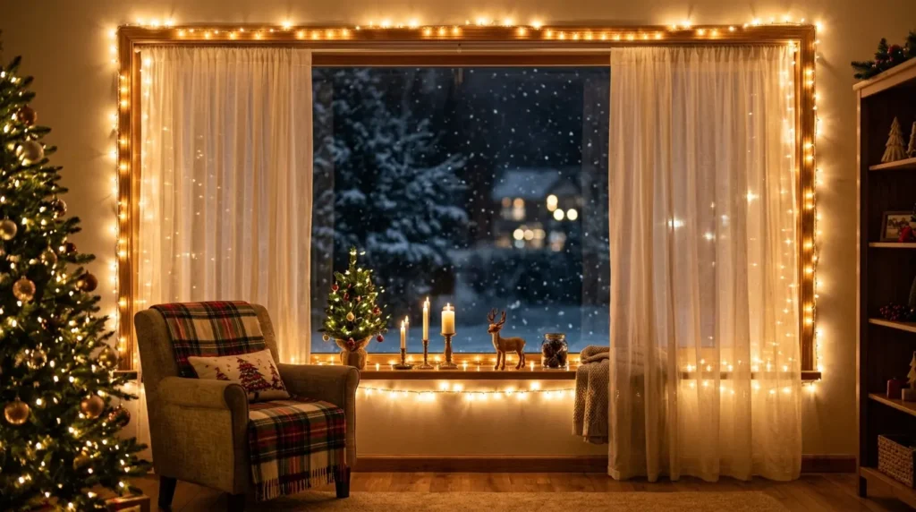 Fairy lights framing window