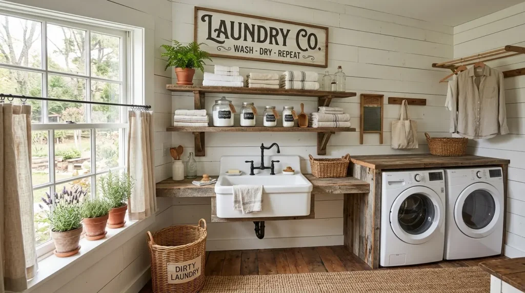 Farmhouse laundry room aesthetic