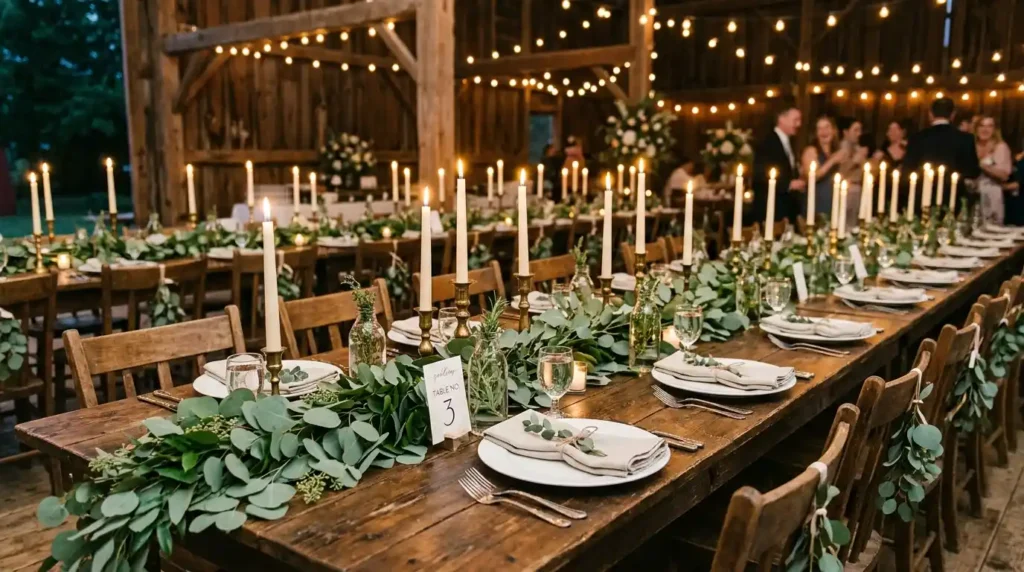 Farmhouse table wedding decor