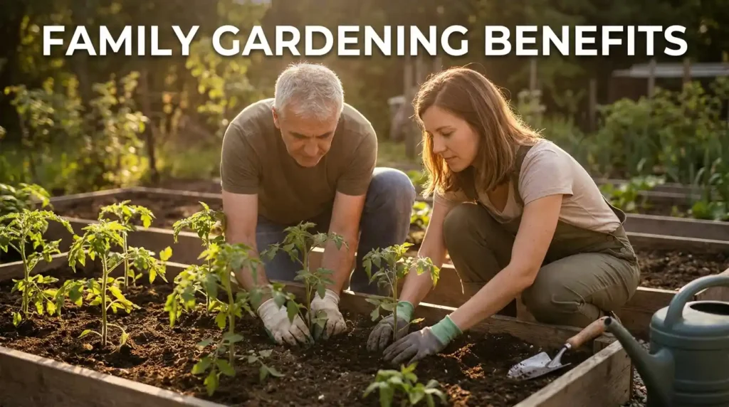 Father and child gardening together