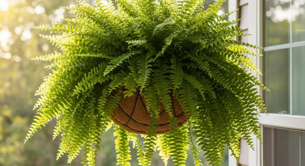 Fern hanging basket shaded patio