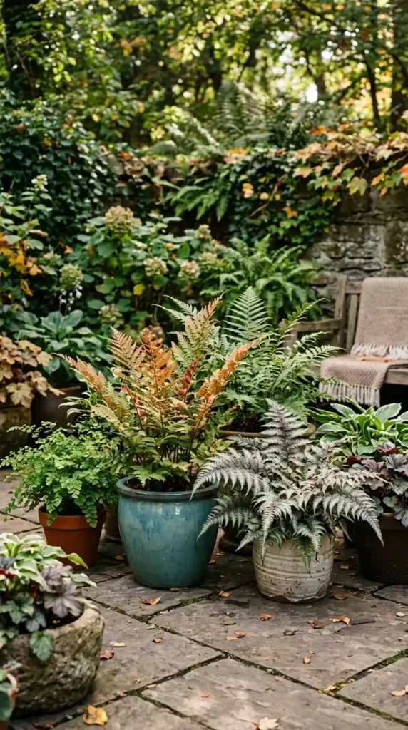 Ferns in pots shade