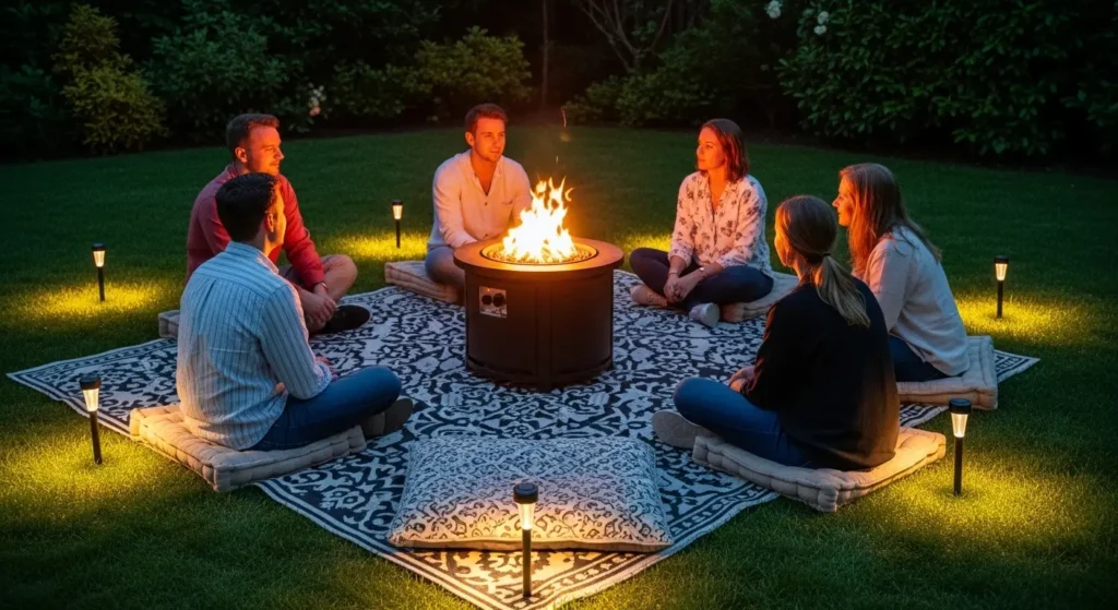 Fire pit gathering zone summer