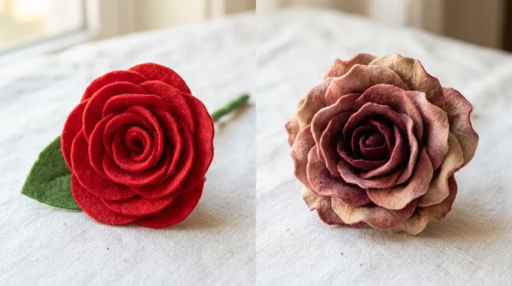Flat versus realistic felt rose