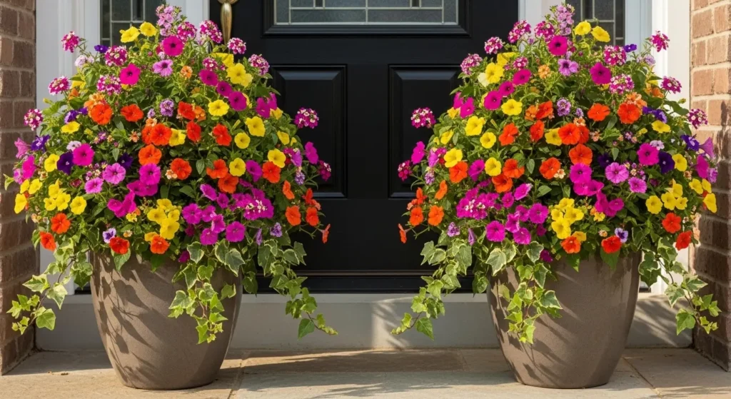Flower planters front door summer
