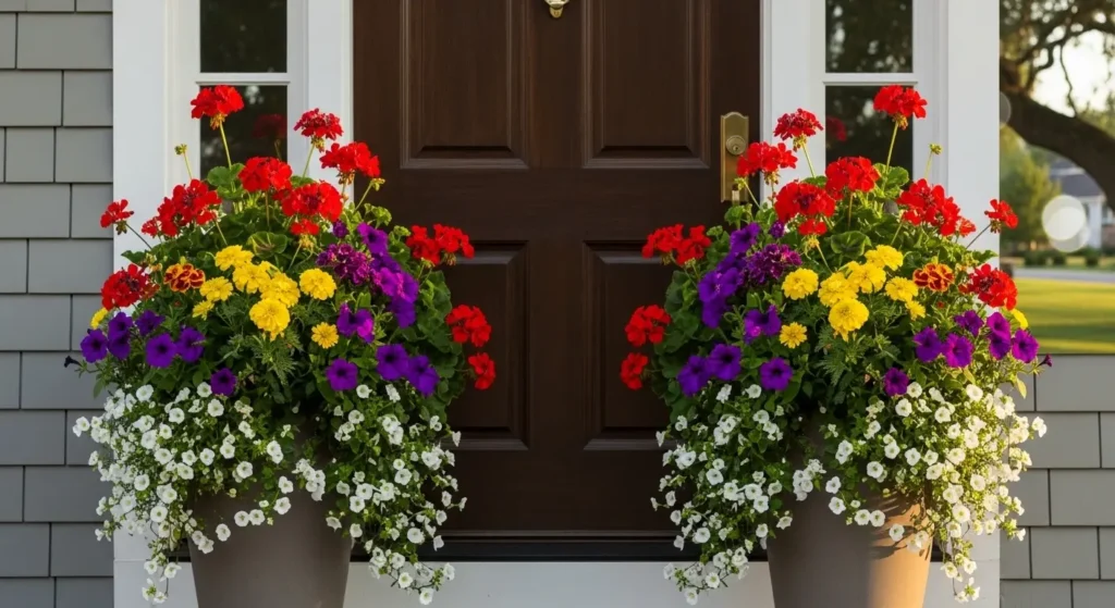 Flower planters front door summer