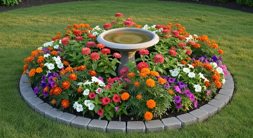 Flower ring border bird bath