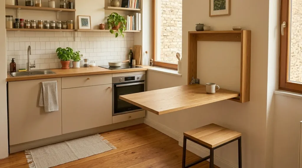 Fold down table in apartment