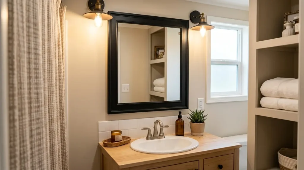 Framed mirror in mobile home