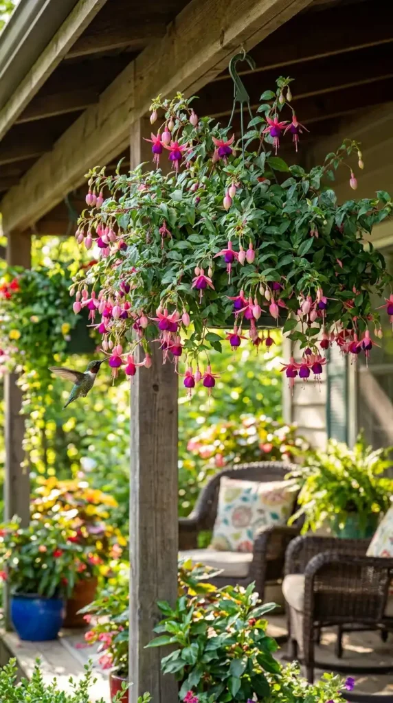 Fuchsia flowers attract hummingbird