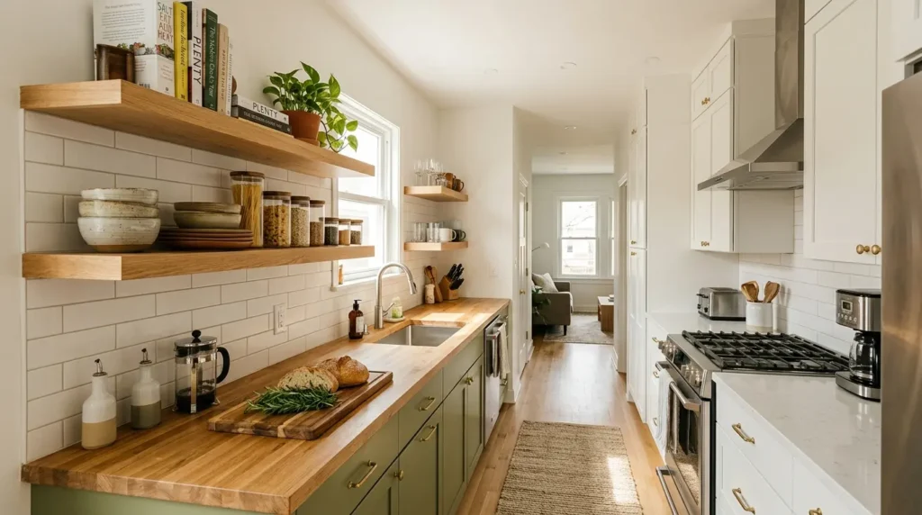 Galley kitchen open shelving ideas