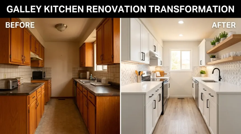 Galley kitchen renovation before after